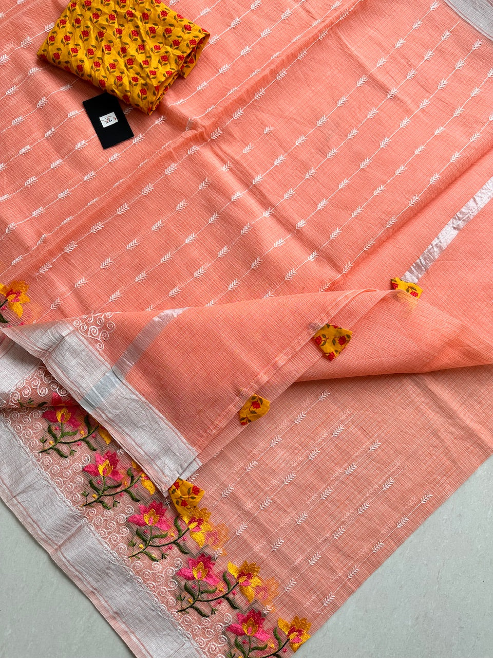 Embroidered Kota Cotton Doria Saree