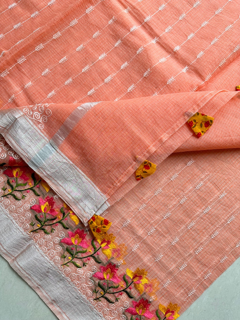 Embroidered Kota Cotton Doria Saree