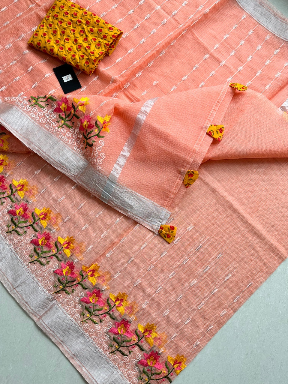 Embroidered Kota Cotton Doria Saree