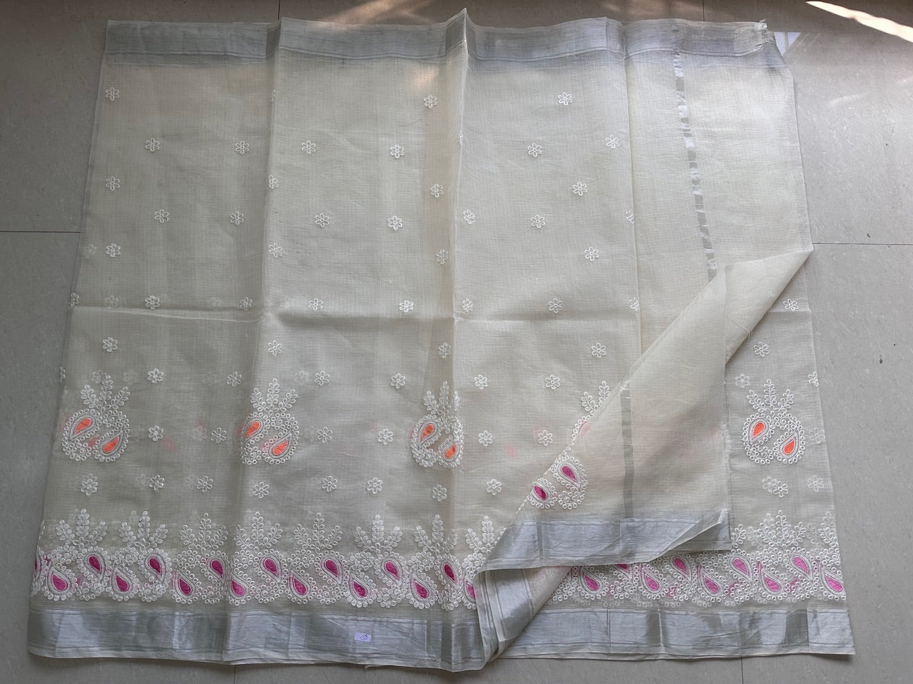 Embroidered Kota Cotton Doria Saree