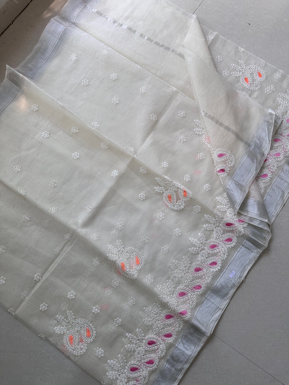 Embroidered Kota Cotton Doria Saree