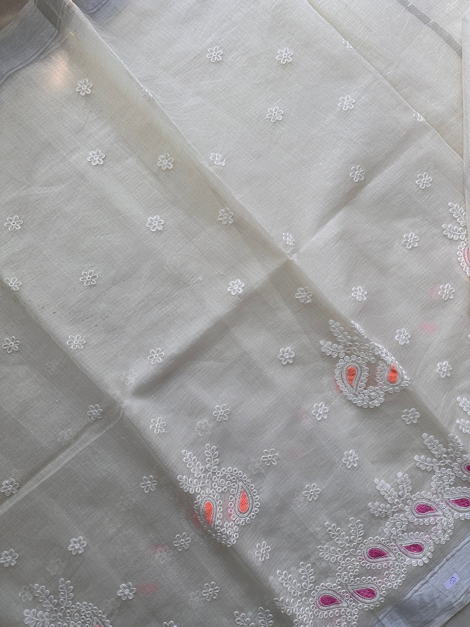 Embroidered Kota Cotton Doria Saree