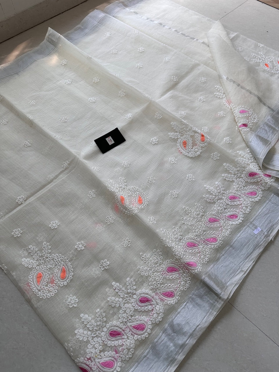 Embroidered Kota Cotton Doria Saree