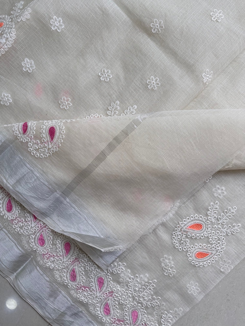 Embroidered Kota Cotton Doria Saree