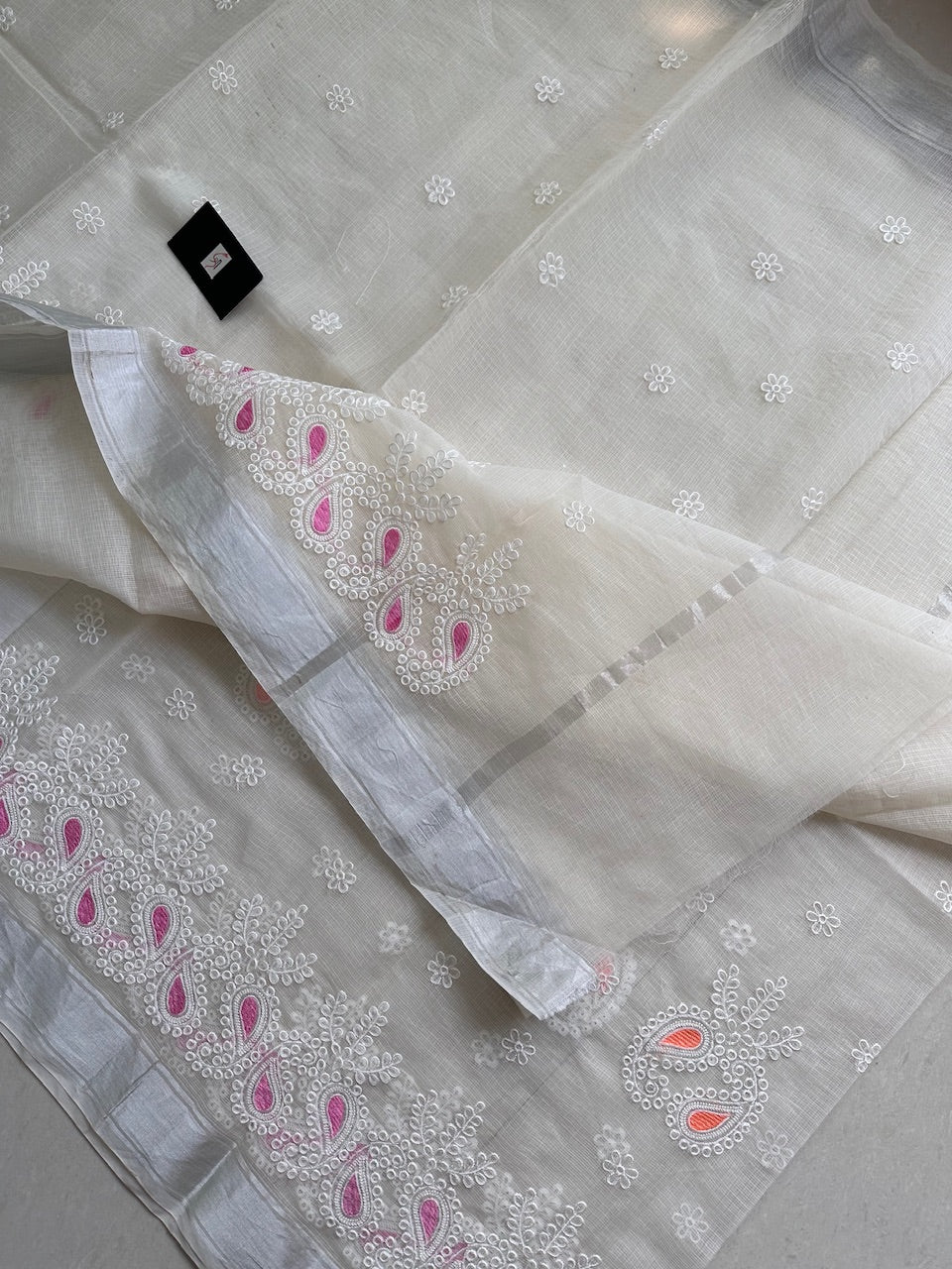 Embroidered Kota Cotton Doria Saree