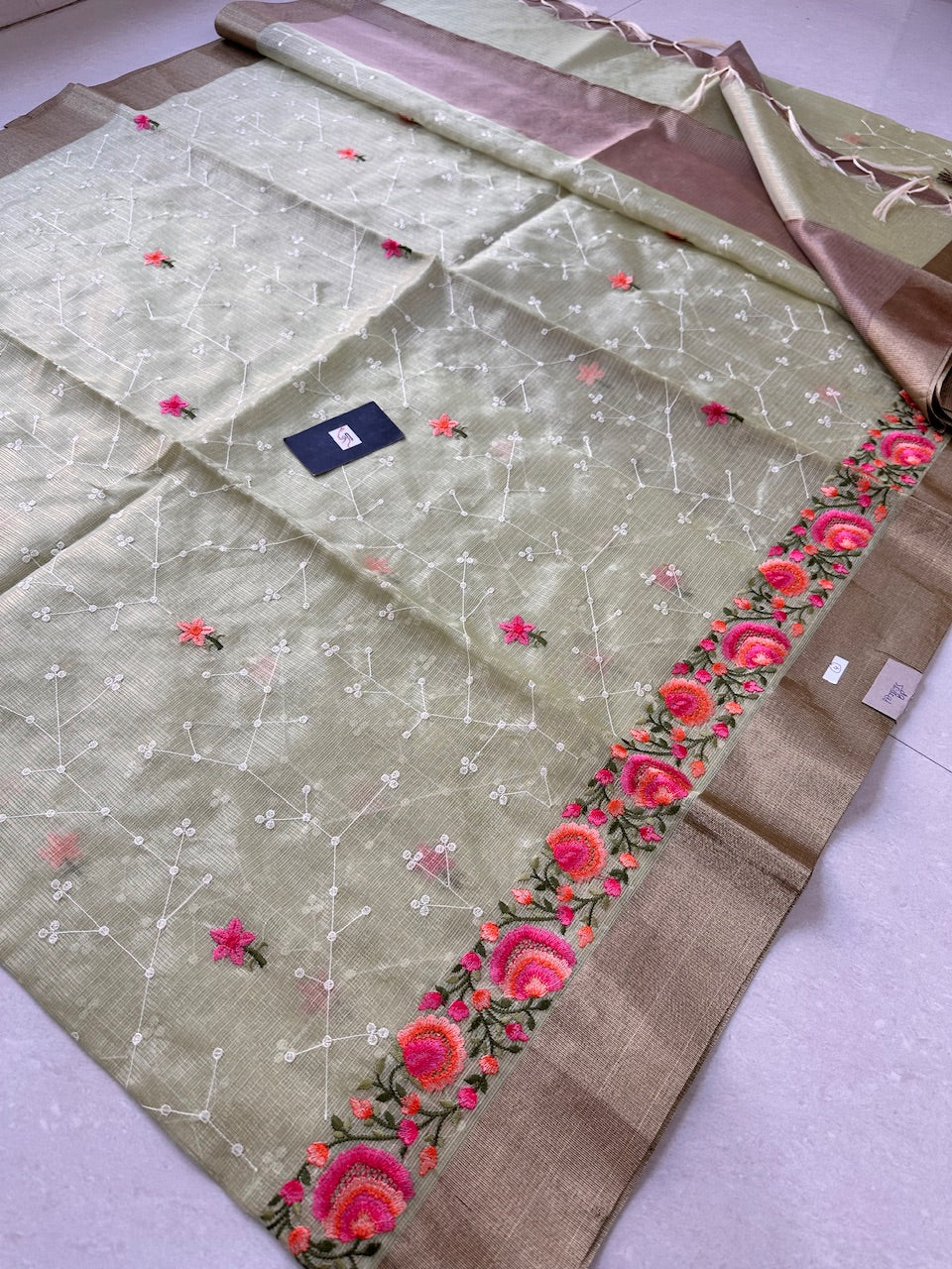 Embroidered Kota Cotton Doria Tissue Saree