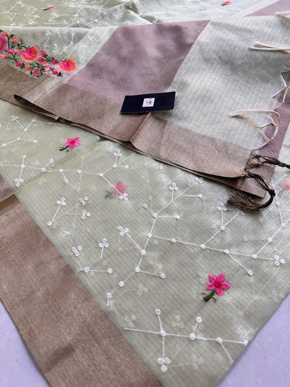 Embroidered Kota Cotton Doria Tissue Saree