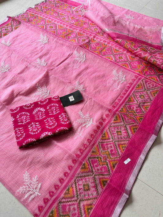 Embroidered HandBlock Printed Kota Cotton Doria Saree