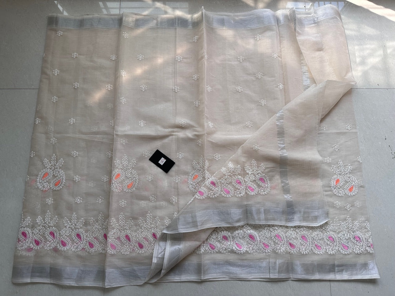 Embroidered Kota Cotton Doria Saree