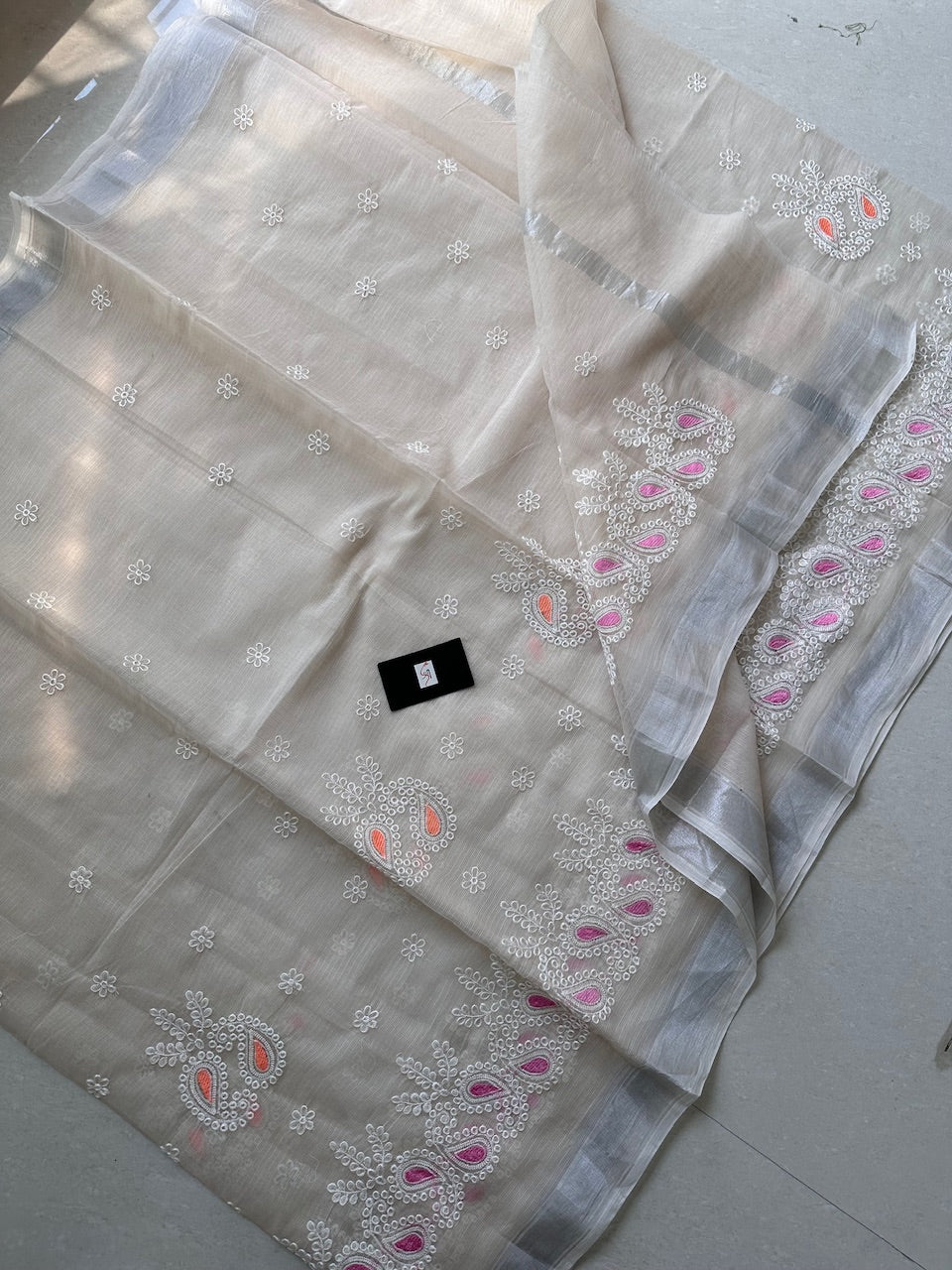 Embroidered Kota Cotton Doria Saree