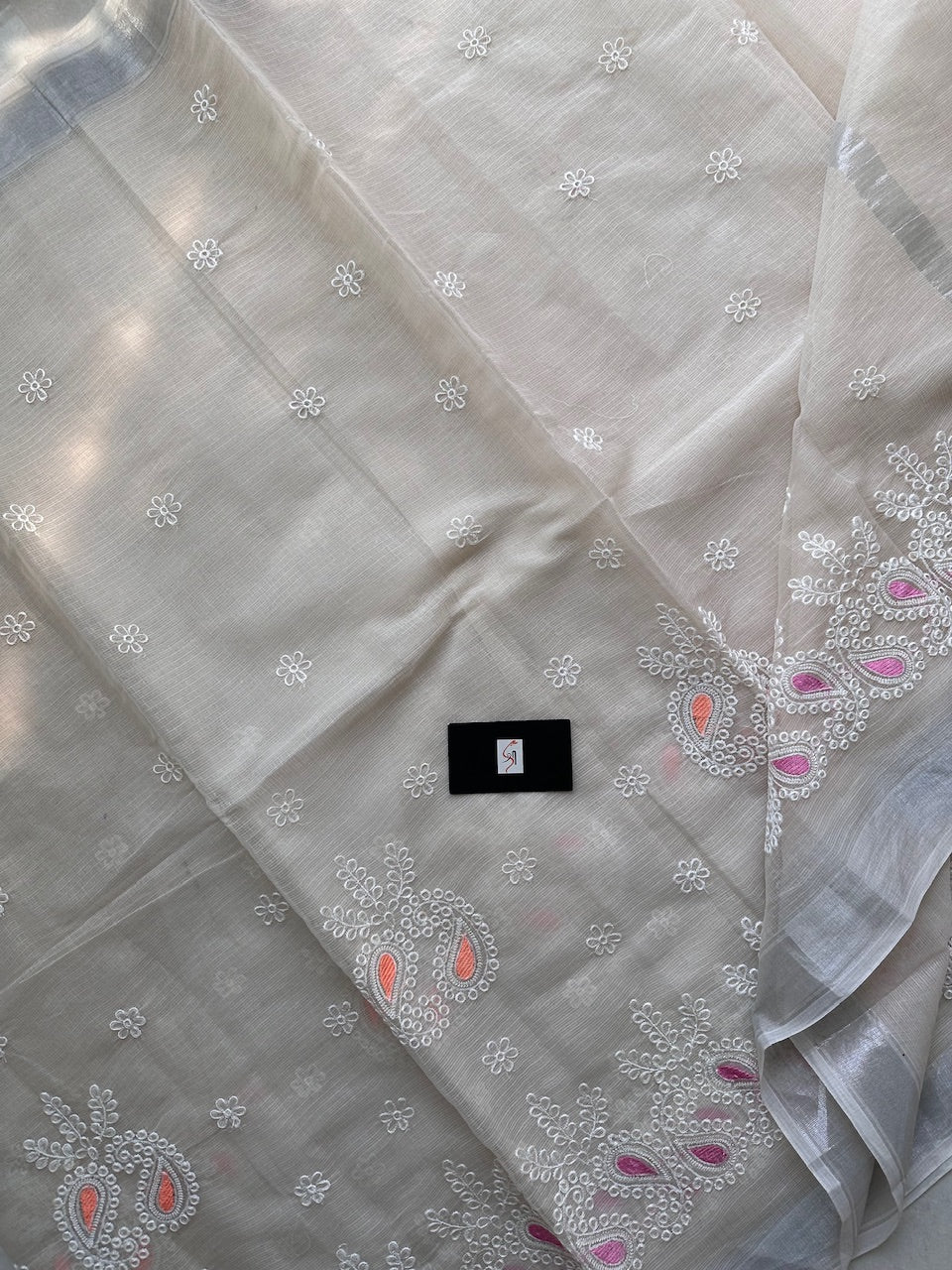 Embroidered Kota Cotton Doria Saree