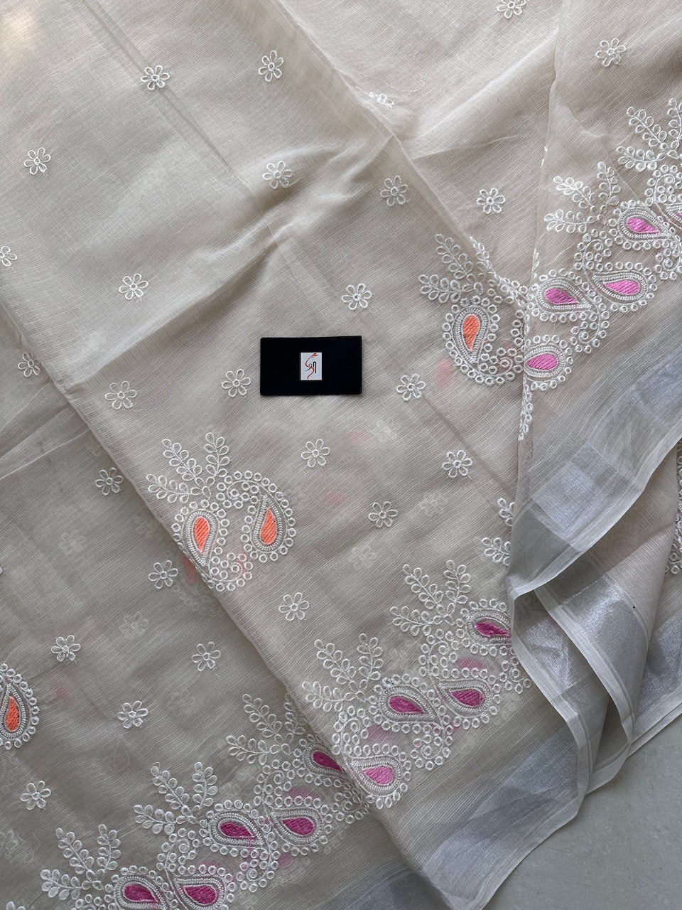 Embroidered Kota Cotton Doria Saree