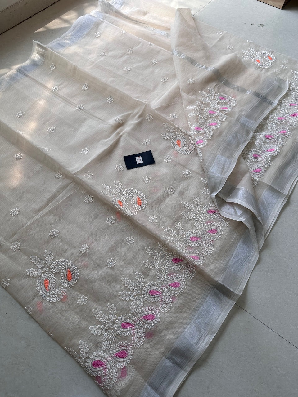 Embroidered Kota Cotton Doria Saree