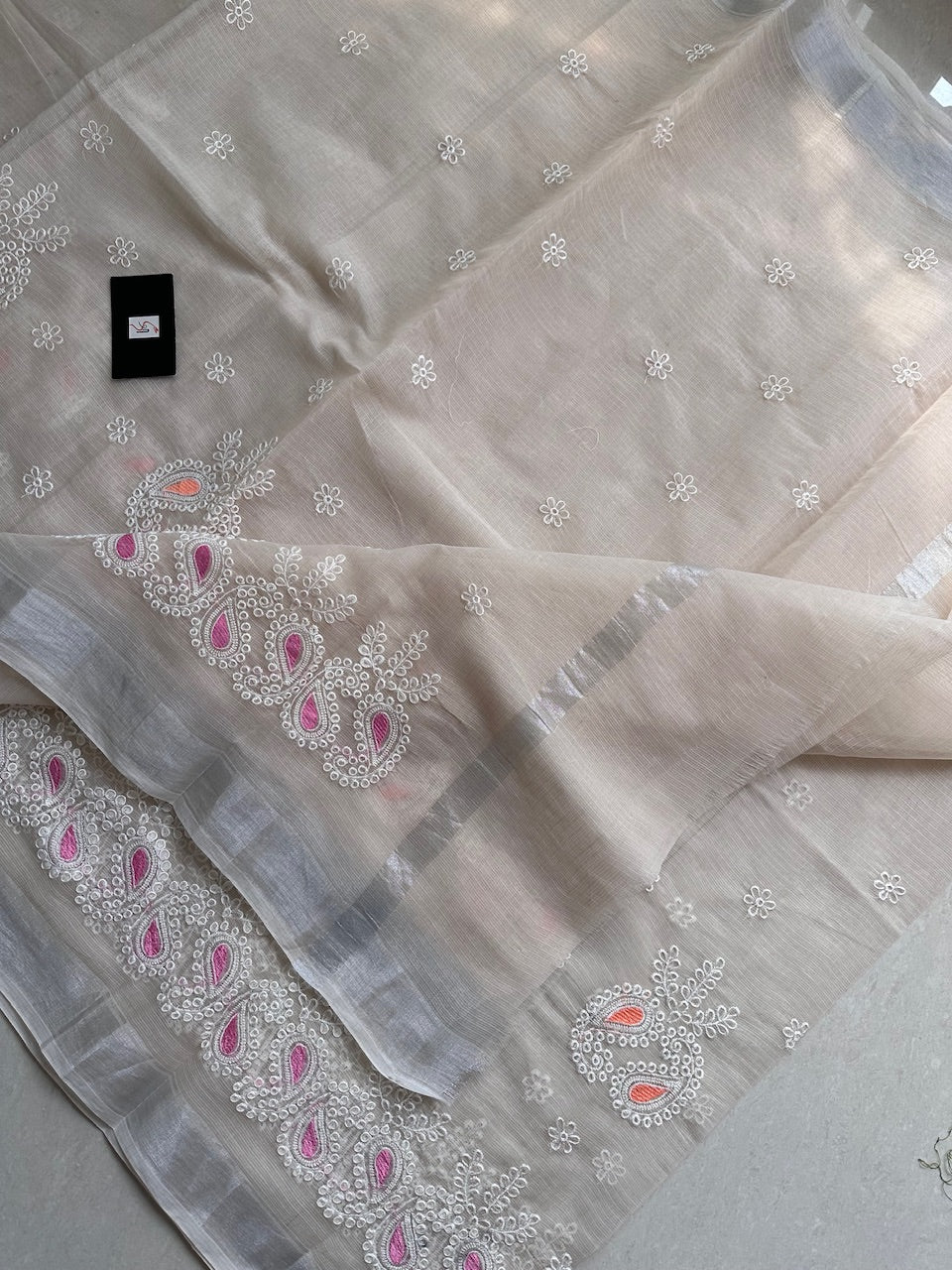 Embroidered Kota Cotton Doria Saree