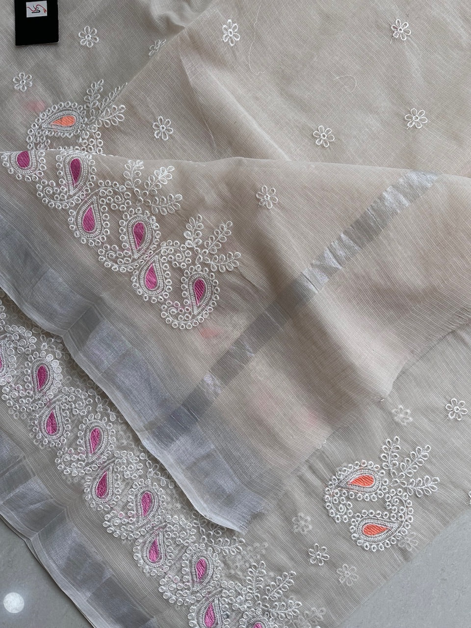 Embroidered Kota Cotton Doria Saree