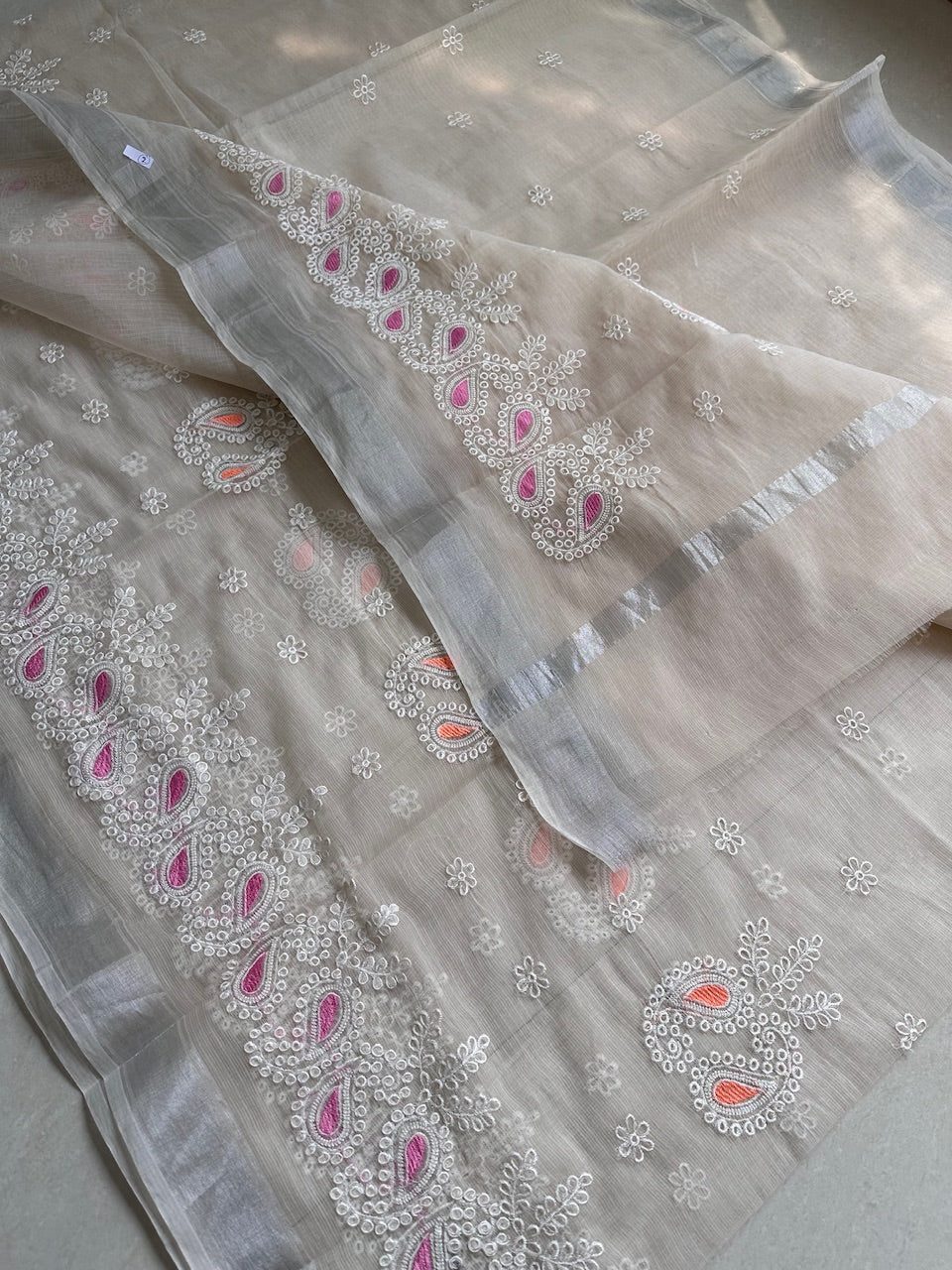 Embroidered Kota Cotton Doria Saree