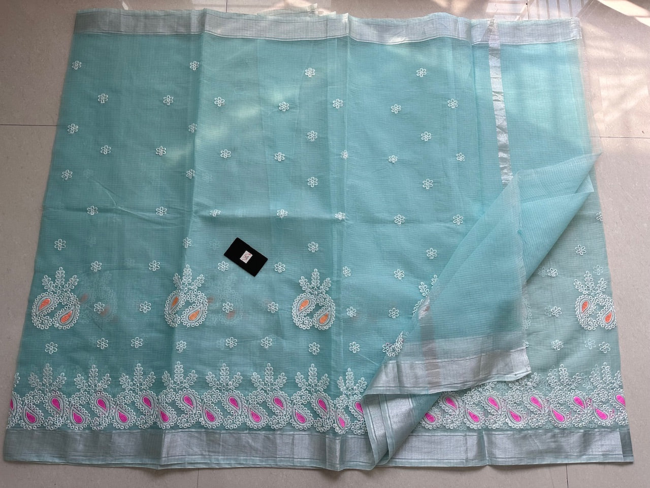 Embroidered Kota Cotton Doria Saree