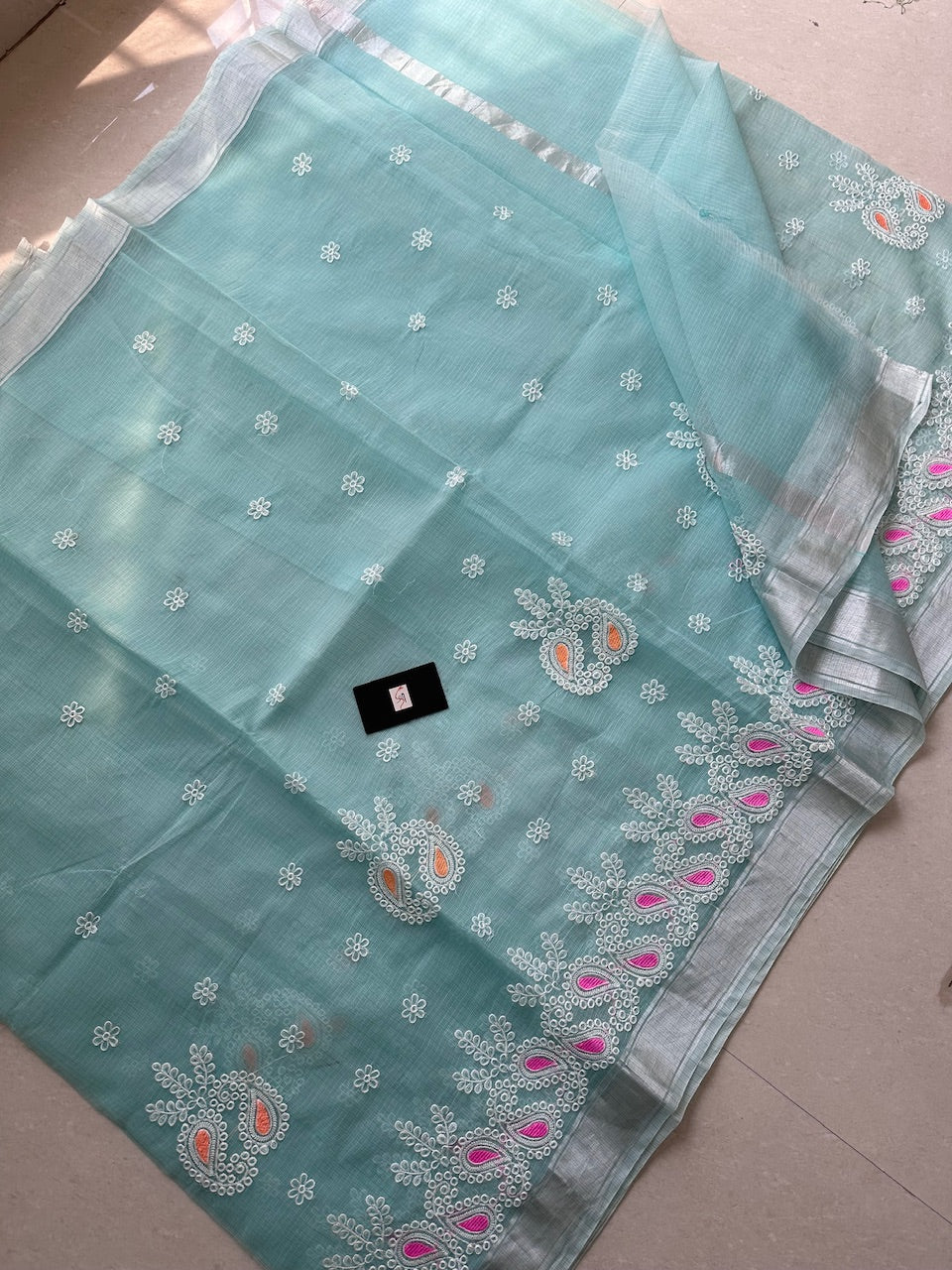 Embroidered Kota Cotton Doria Saree