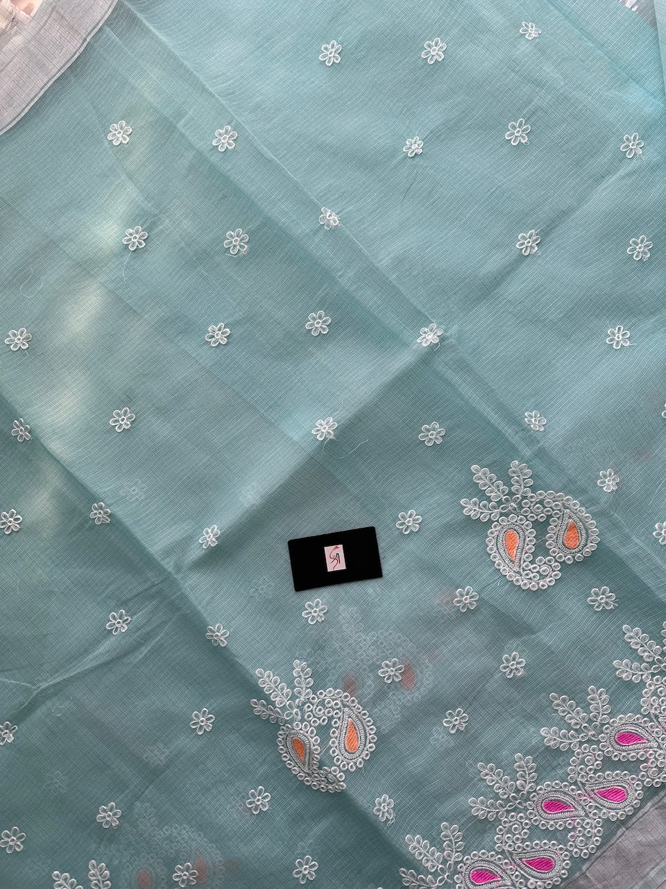 Embroidered Kota Cotton Doria Saree