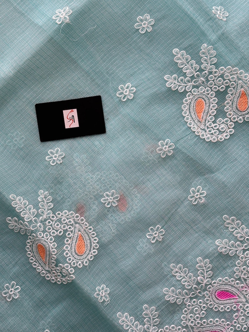 Embroidered Kota Cotton Doria Saree