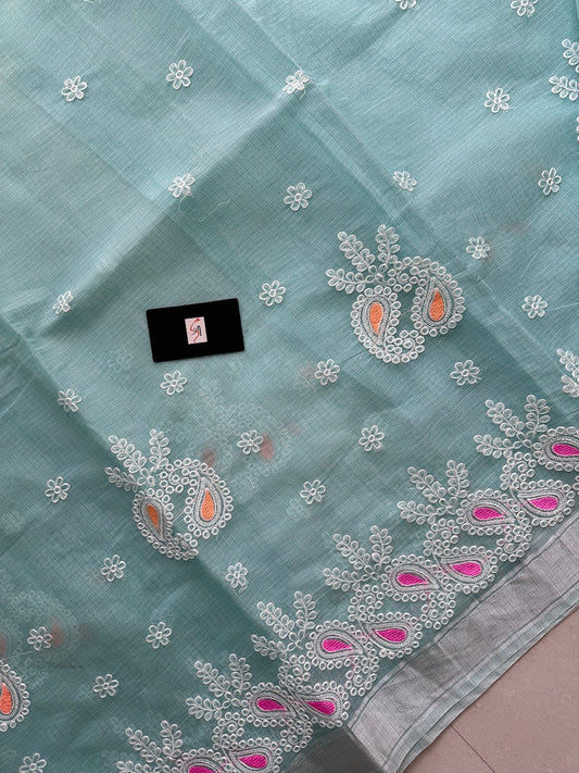 Embroidered Kota Cotton Doria Saree