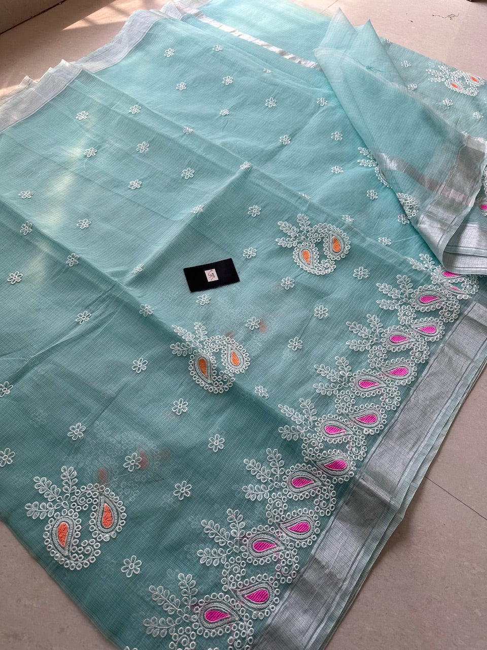 Embroidered Kota Cotton Doria Saree