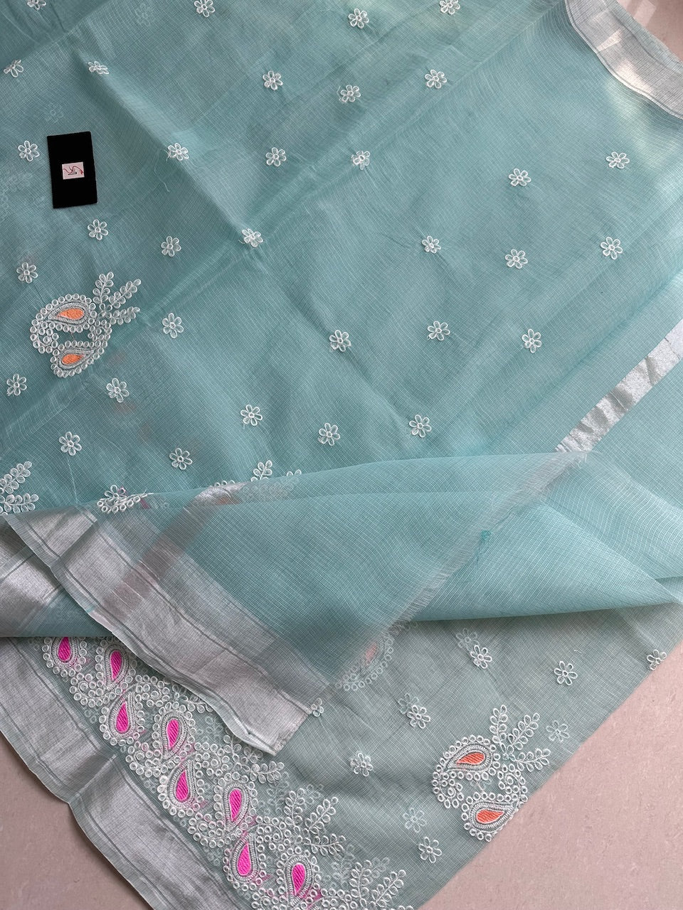 Embroidered Kota Cotton Doria Saree