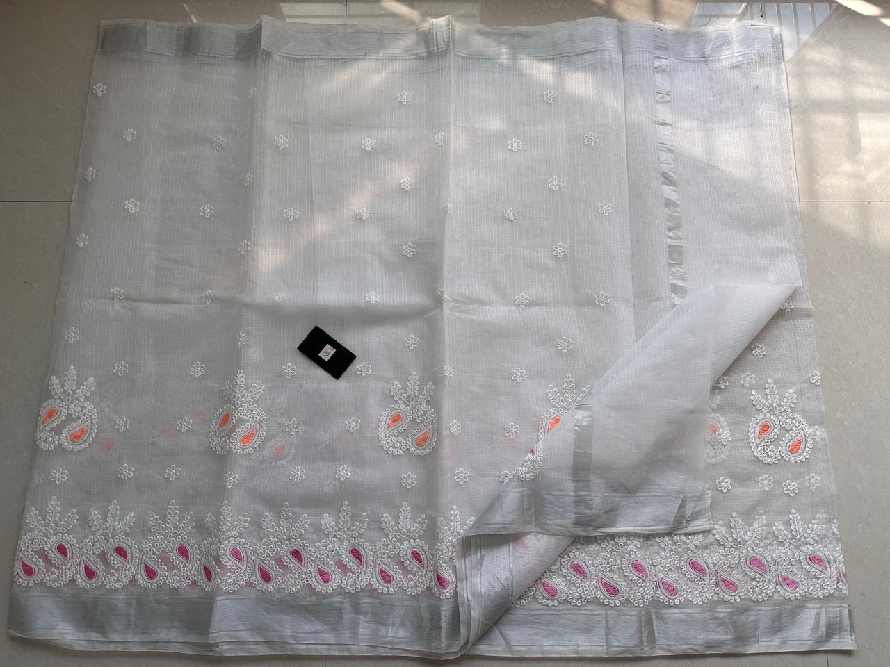 Embroidered Kota Cotton Doria Saree