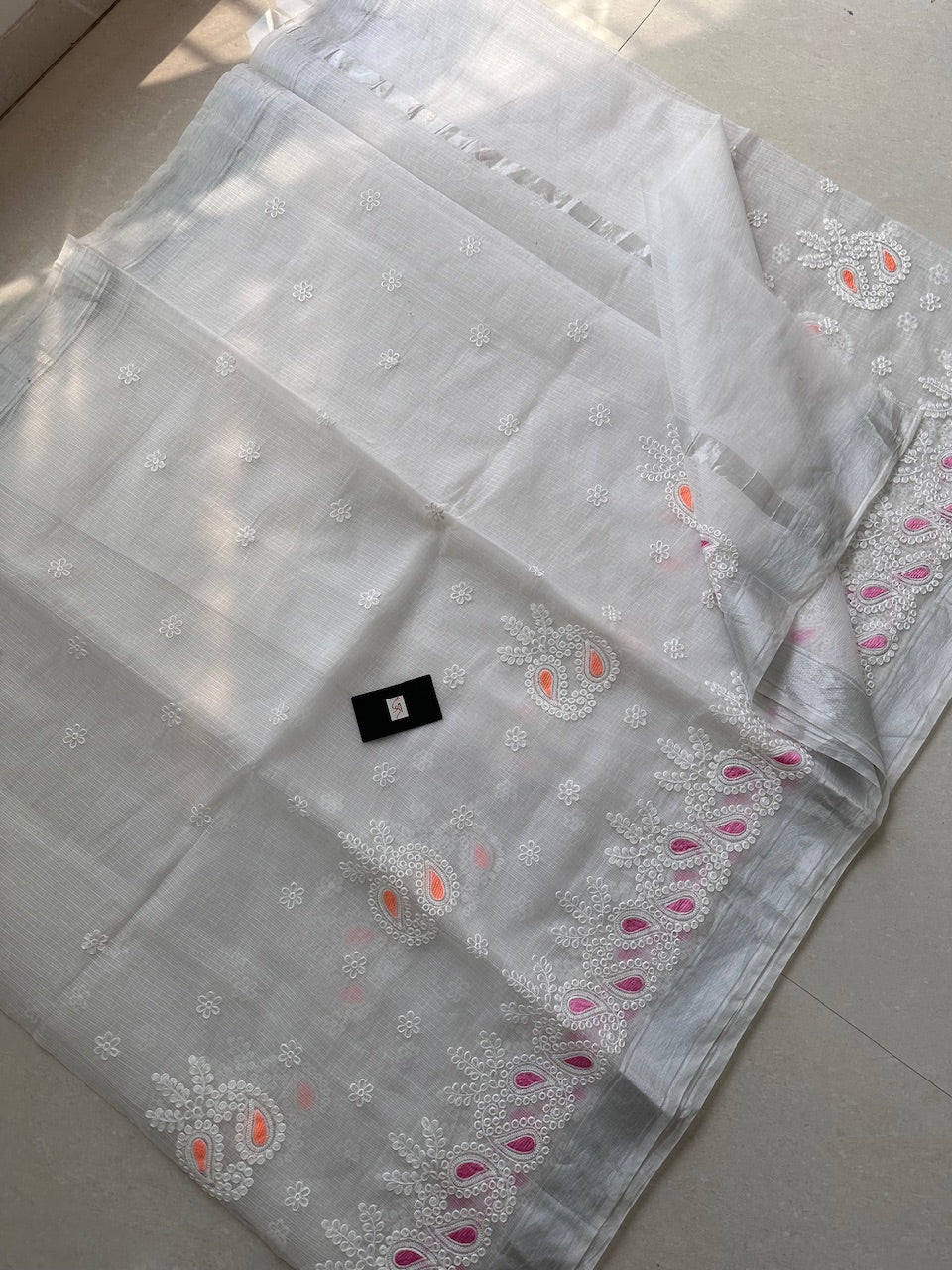 Embroidered Kota Cotton Doria Saree