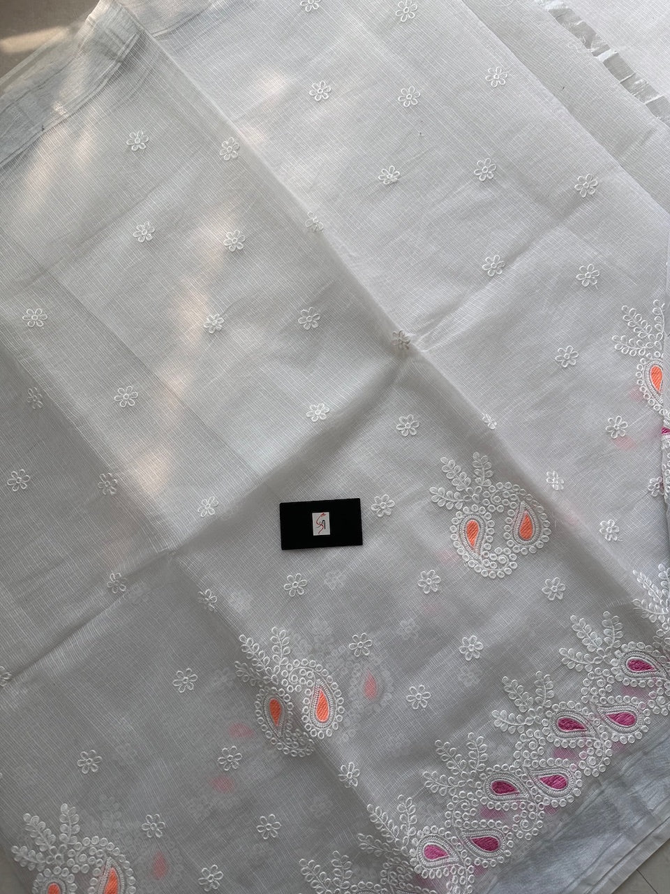 Embroidered Kota Cotton Doria Saree