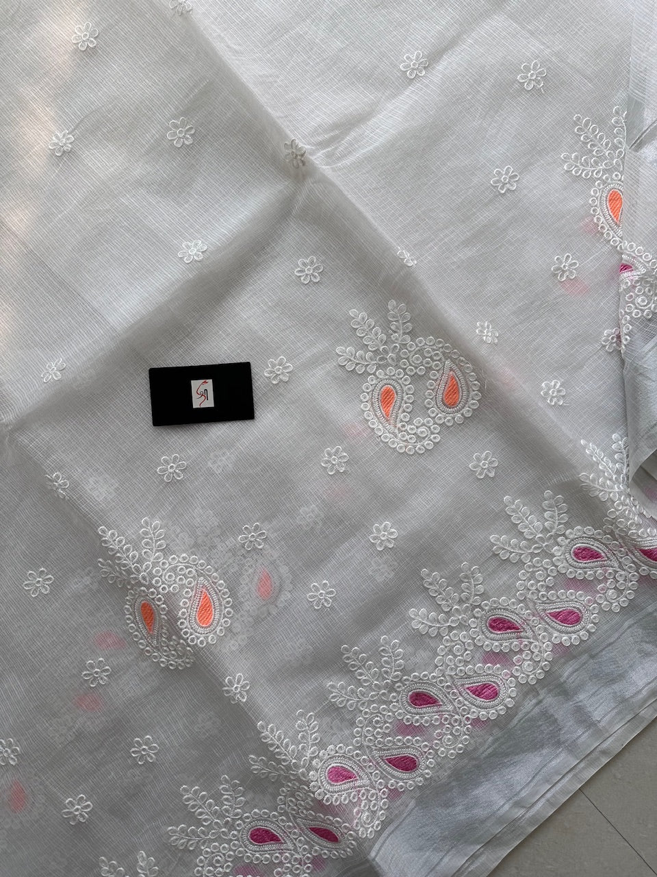 Embroidered Kota Cotton Doria Saree