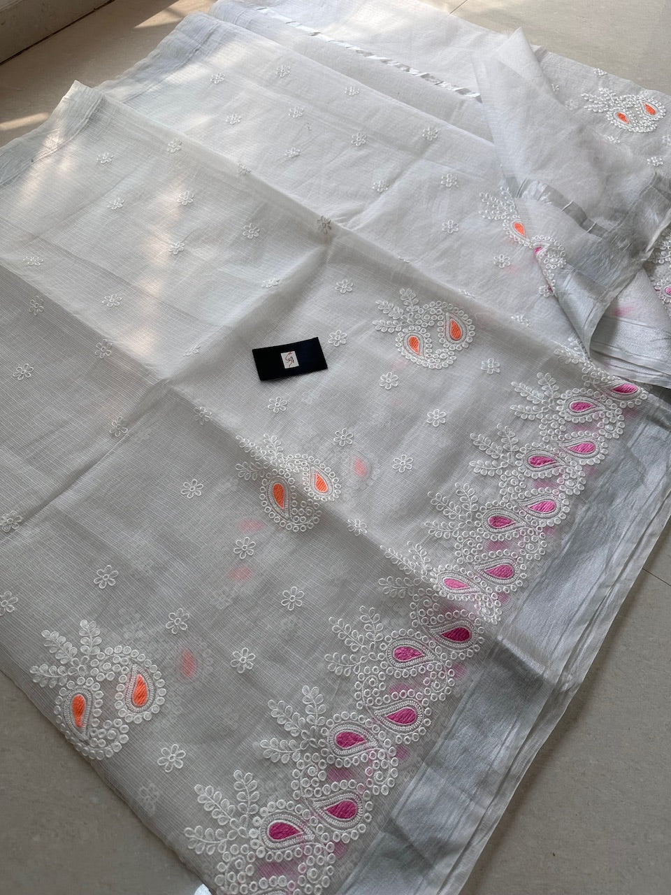 Embroidered Kota Cotton Doria Saree