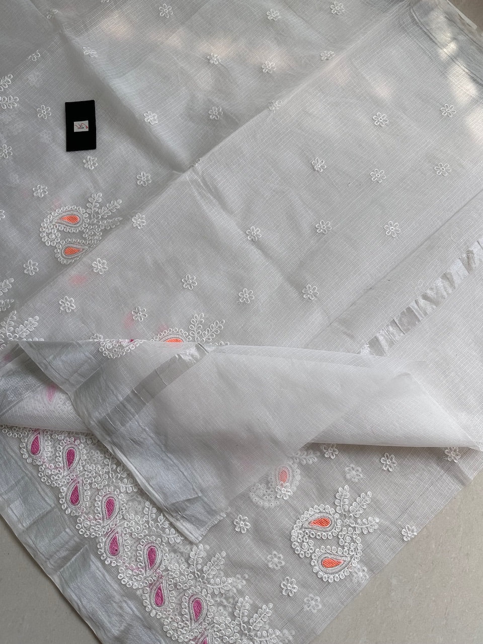 Embroidered Kota Cotton Doria Saree