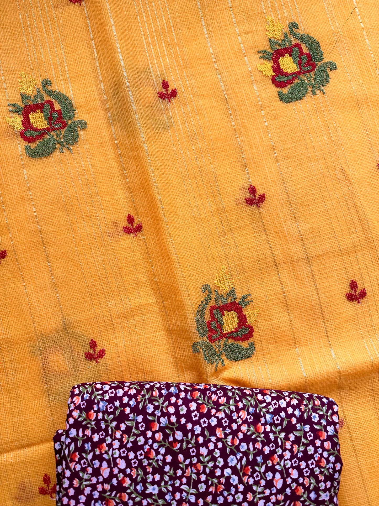 Embroidered Kota Cotton Doria Saree