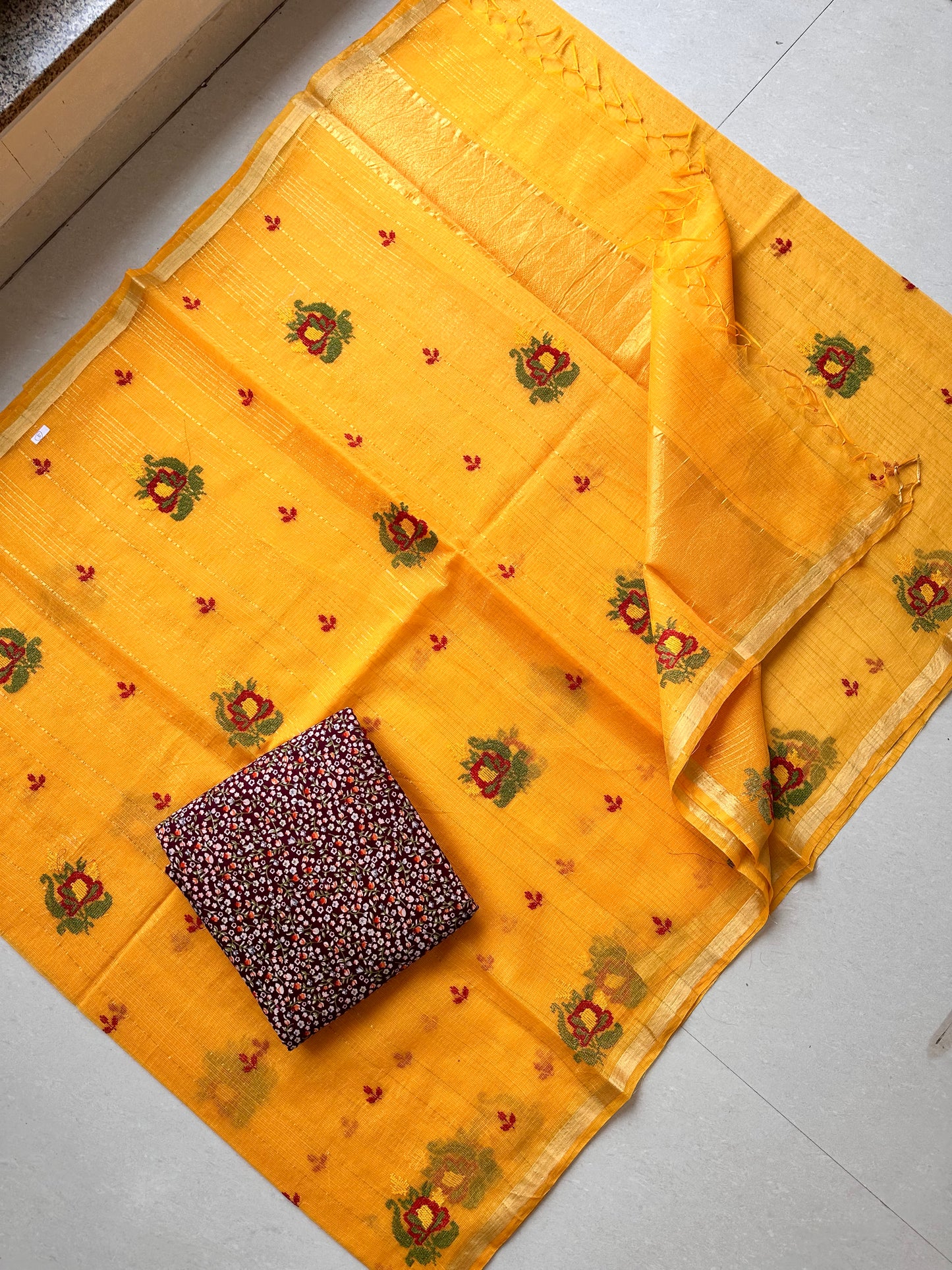 Embroidered Kota Cotton Doria Saree