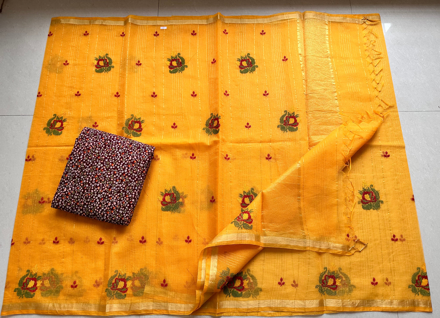 Embroidered Kota Cotton Doria Saree