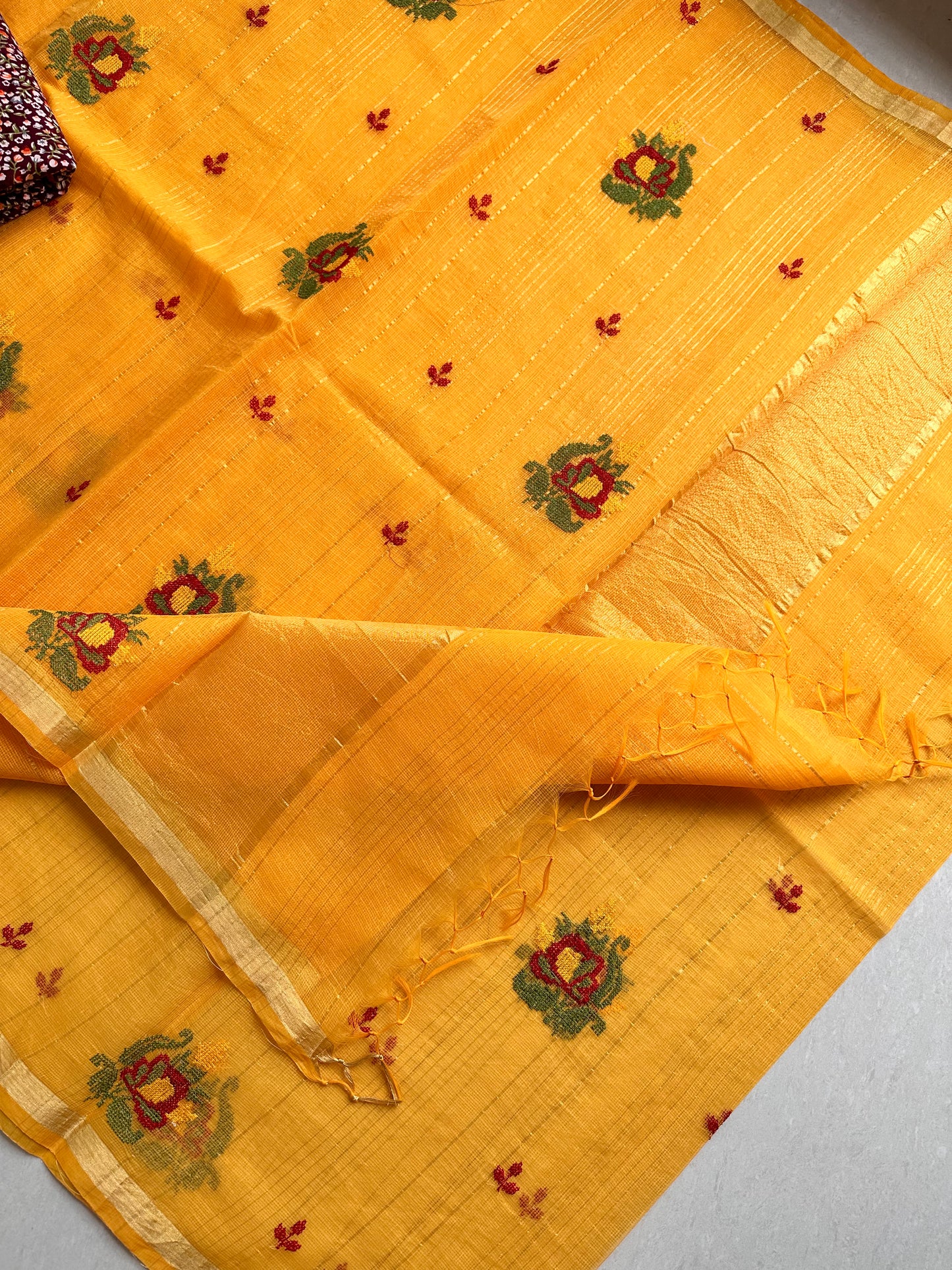 Embroidered Kota Cotton Doria Saree