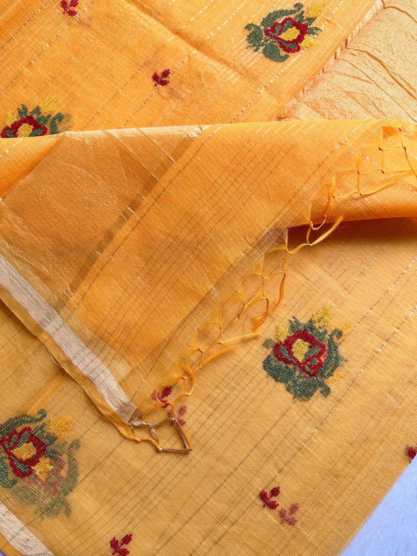 Embroidered Kota Cotton Doria Saree