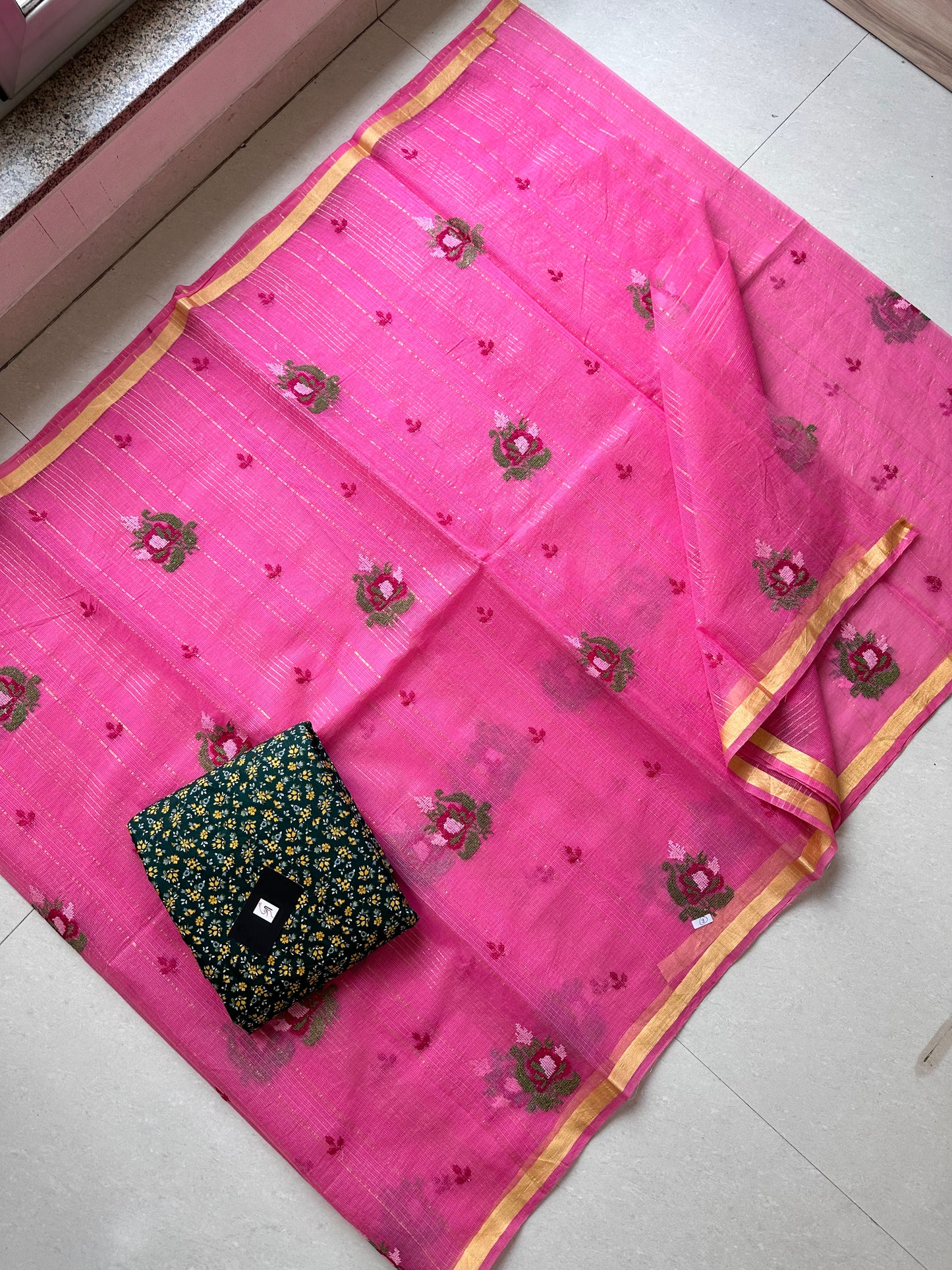 Embroidered Kota Cotton Doria Saree