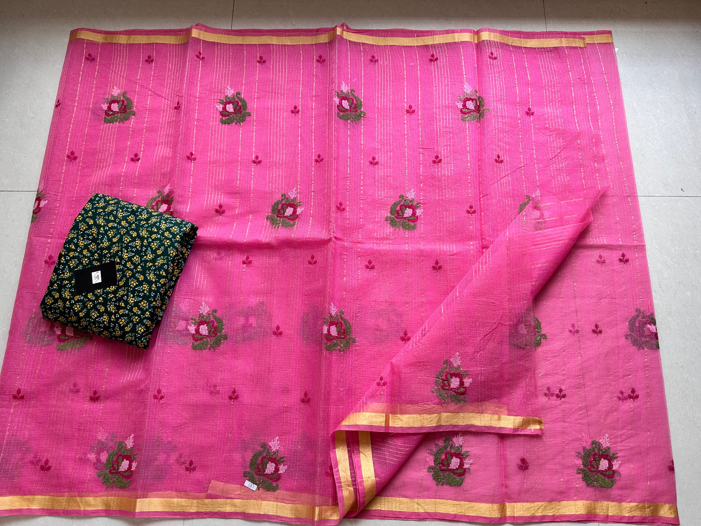 Embroidered Kota Cotton Doria Saree