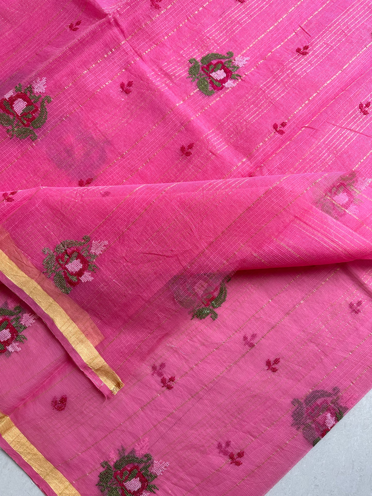 Embroidered Kota Cotton Doria Saree