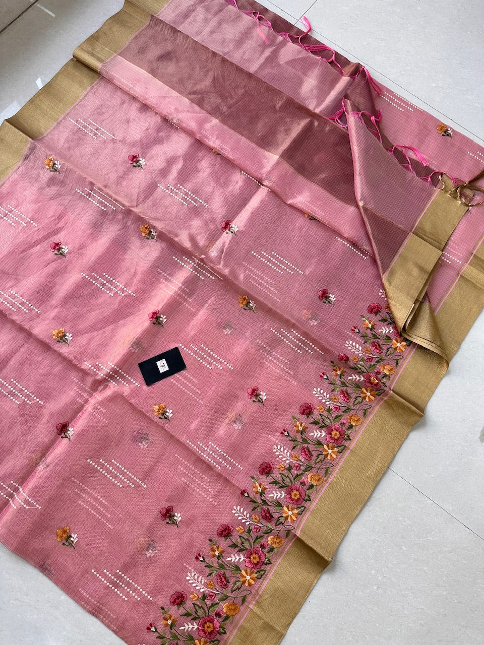 Embroidered Kota Cotton Doria Tissue Saree