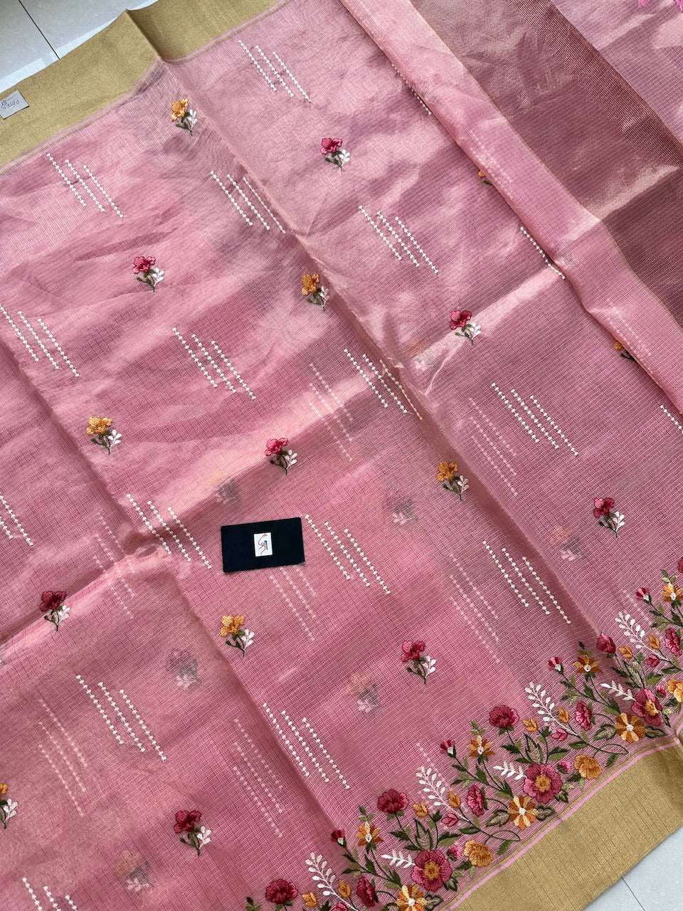 Embroidered Kota Cotton Doria Tissue Saree