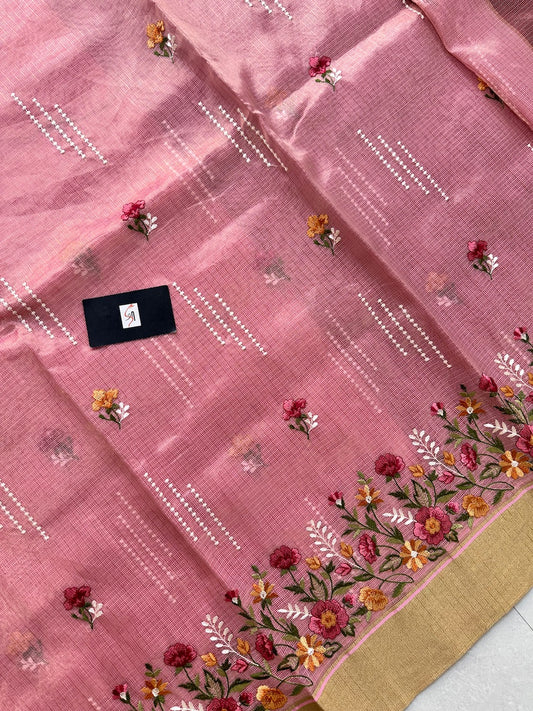 Embroidered Kota Cotton Doria Tissue Saree