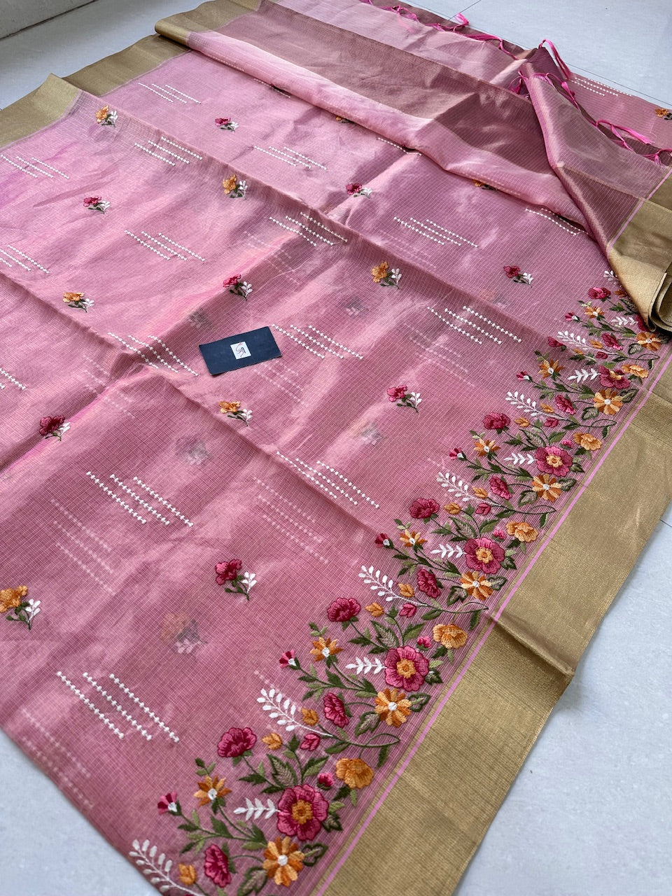 Embroidered Kota Cotton Doria Tissue Saree