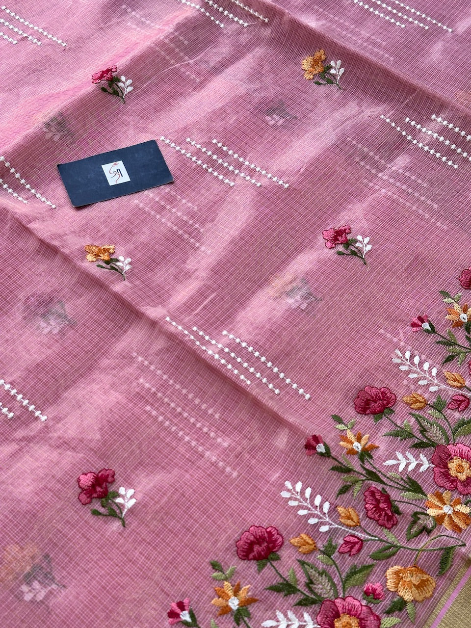 Embroidered Kota Cotton Doria Tissue Saree