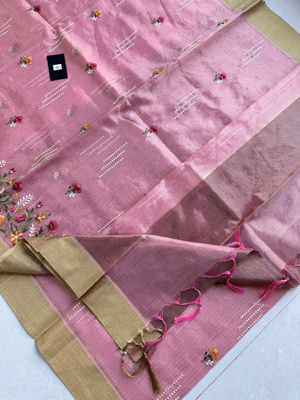 Embroidered Kota Cotton Doria Tissue Saree