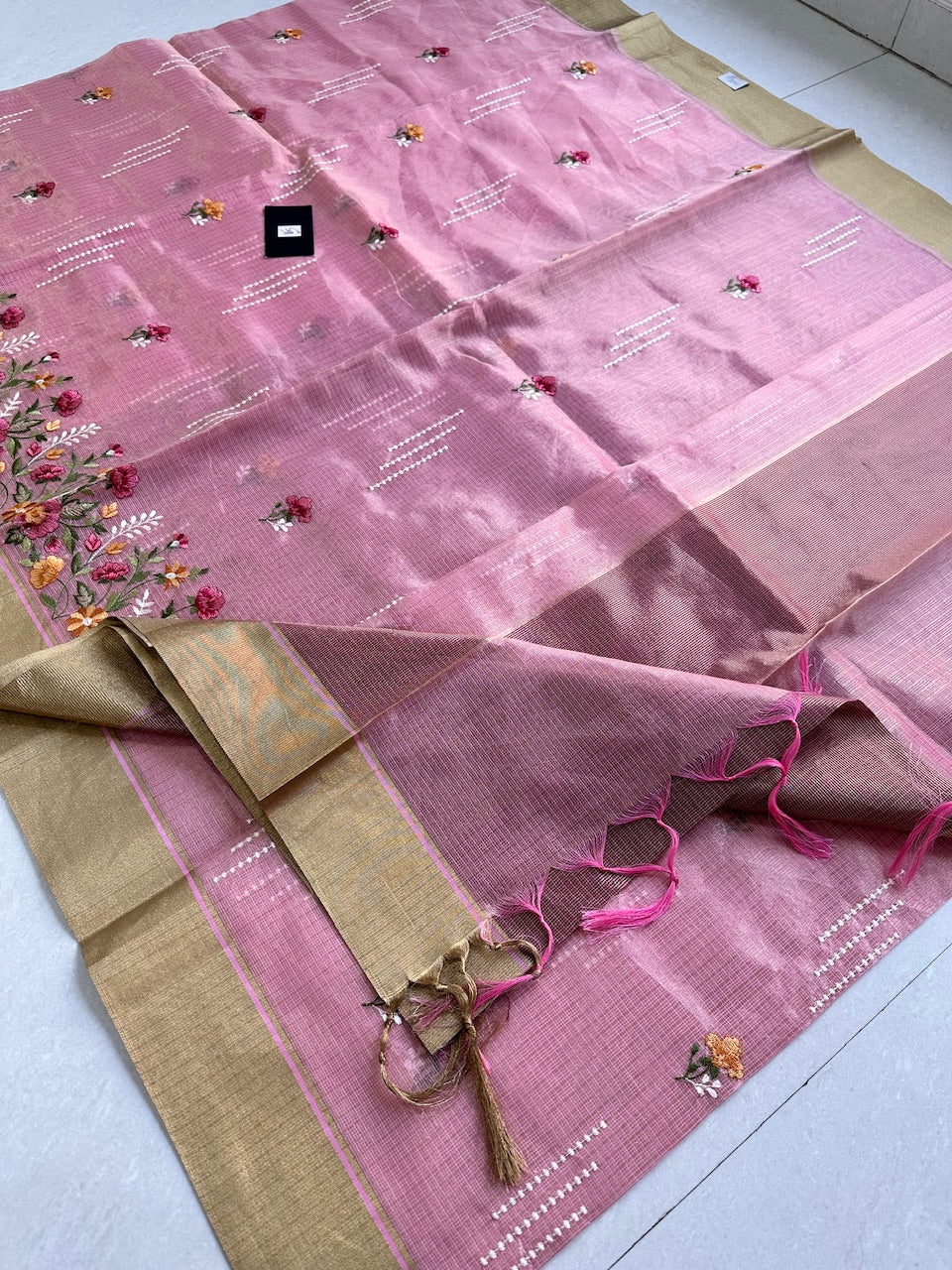 Embroidered Kota Cotton Doria Tissue Saree