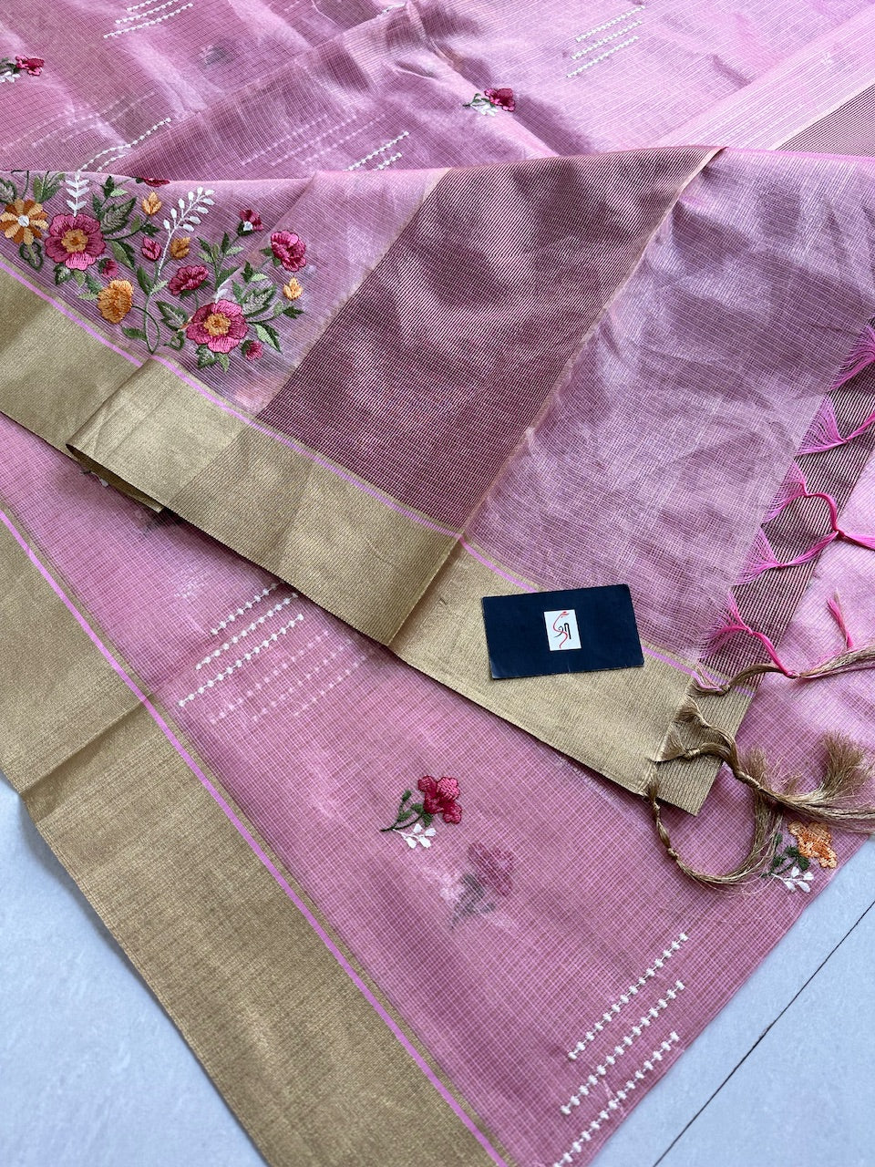 Embroidered Kota Cotton Doria Tissue Saree