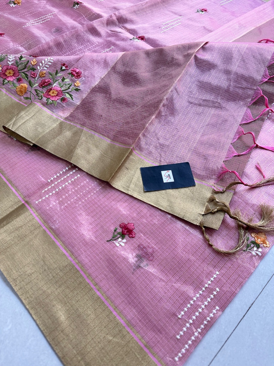 Embroidered Kota Cotton Doria Tissue Saree